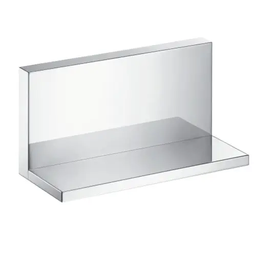 Ablagefläche aus Chrom mit geradlinigem Design, montiert an einer Wand. Das Produkt gehört zur AXOR ShowerSolutions-Serie.
